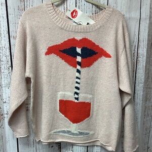 Wildfox Pink Sweater with Red and Blue Design
